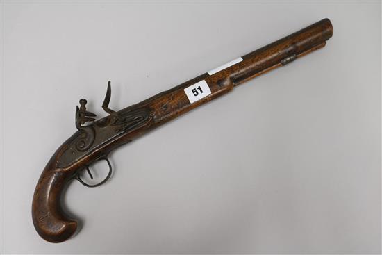 An early 19th century flintlock holster pistol, 48cm